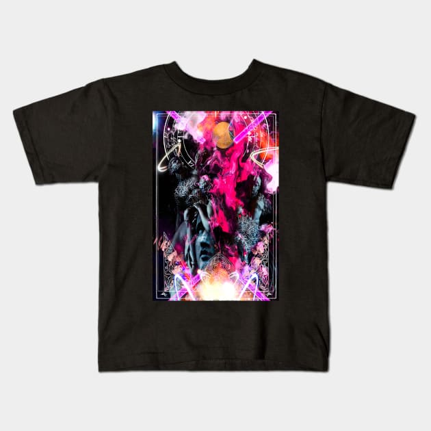 Greek Mythology Statue of Gods creating in the Nebula Galaxy Sky Kids T-Shirt by Glass Table Designs
